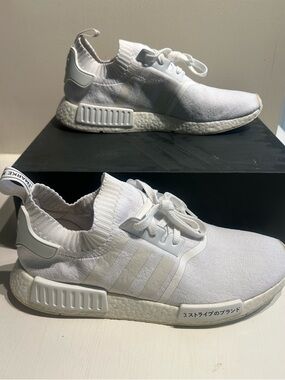 Adidas NMD R1 Sock Primeknit Sneaker in White, Mens Size 13